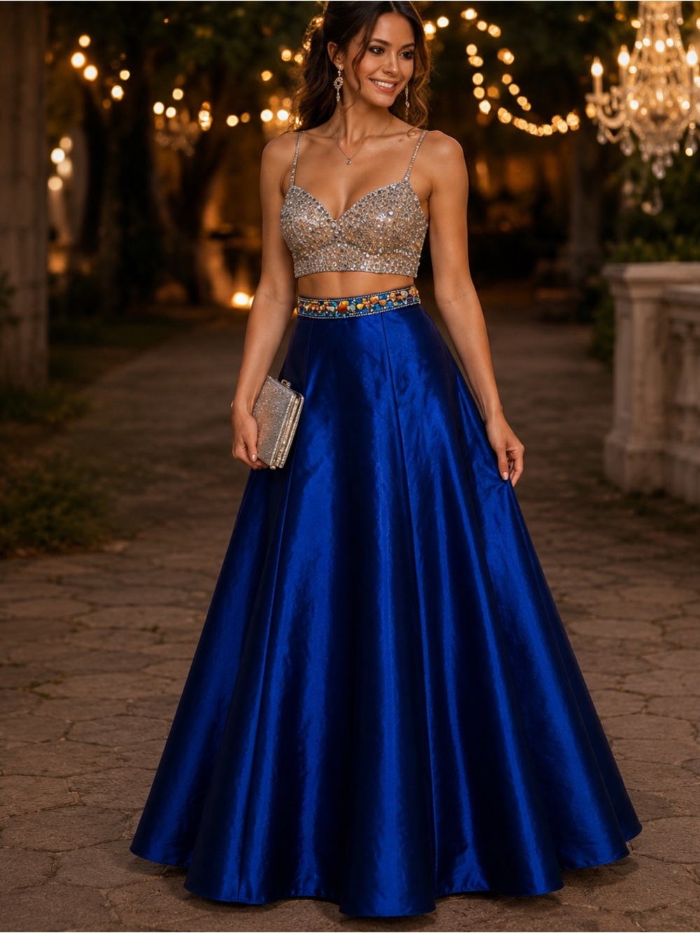 Morilee Madeline Gardner Royal Blue Jeweled Taffeta Formal Prom Ball Skirt 4